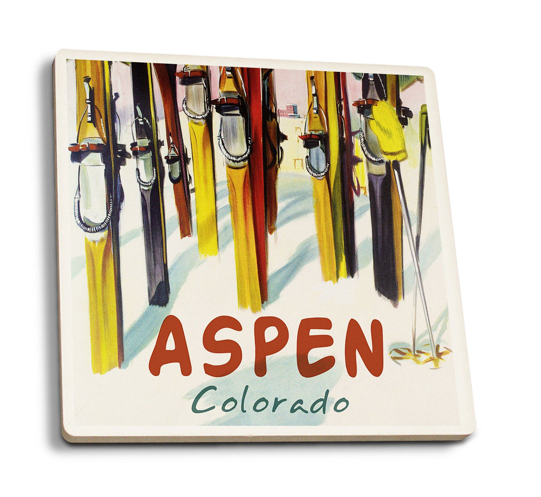 Coasters (Aspen, Colorado, Colorful Skis, Lantern Press Artwork) Lifestyle-Coaster Lantern Press 