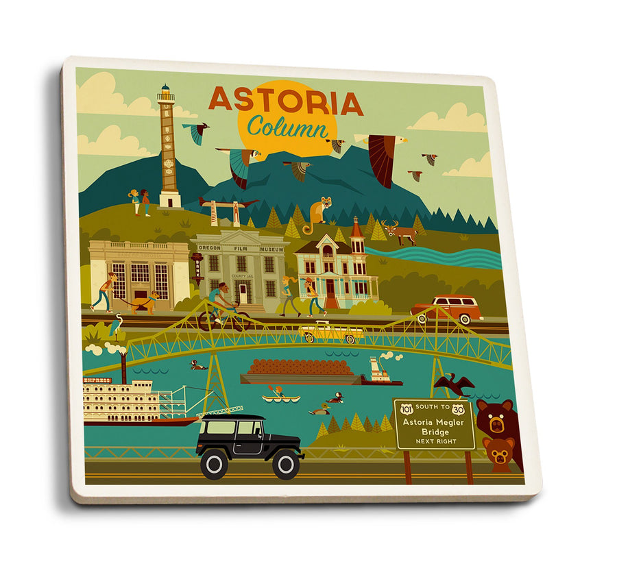 Coasters (Astoria, Oregon, Astoria Column, Geometric, Lantern Press Artwork) Lifestyle-Coaster Lantern Press 