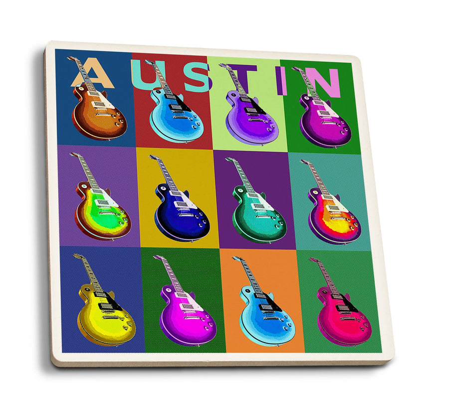 Coasters (Austin, Texas, Guitar Pop Art, Lantern Press Artwork) Lifestyle-Coaster Lantern Press 