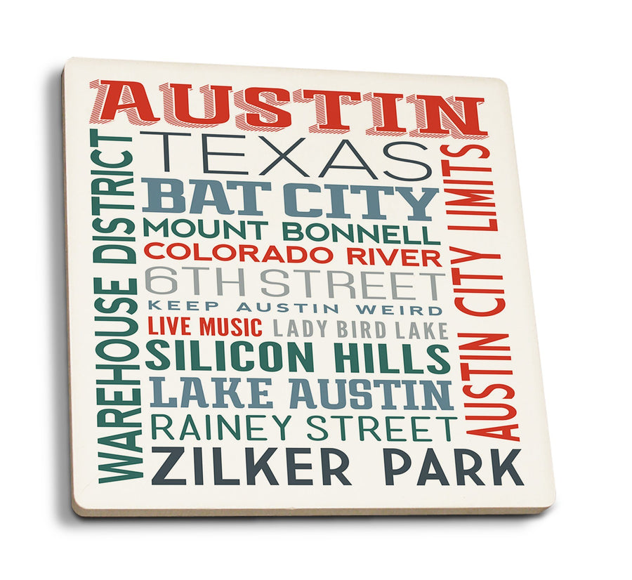 Coasters (Austin, Texas, Typography, Lantern Press Artwork) Lifestyle-Coaster Lantern Press 