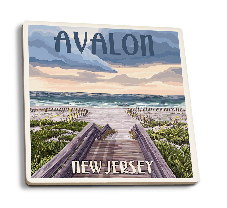 Coasters (Avalon, New Jersey, Beach Boardwalk Scene, Lantern Press Artwork) Lifestyle-Coaster Lantern Press 