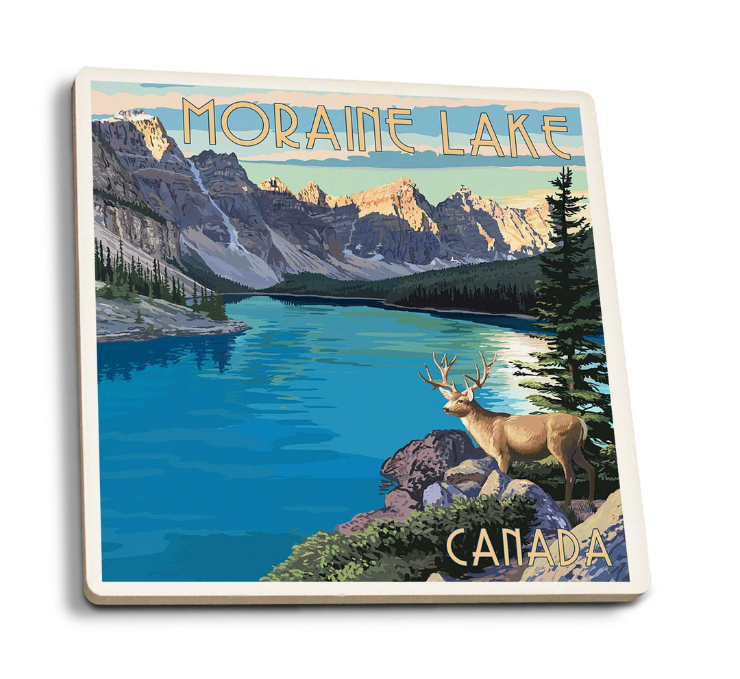 Coasters (Banff, Alberta, Canada, Moraine Lake, Lantern Press Artwork) Lifestyle-Coaster Lantern Press 