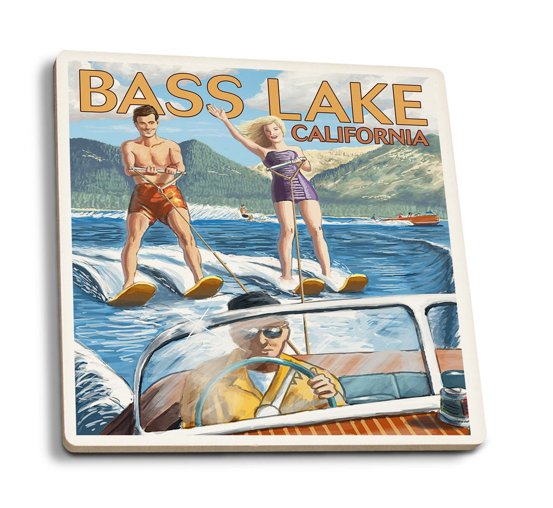 Coasters (Bass Lake, California, Water Skiing, Lantern Press Artwork) Lifestyle-Coaster Lantern Press 