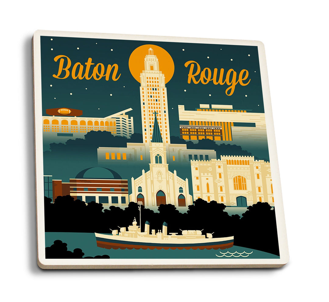Coasters (Baton Rouge, Louisiana, Retro Skyline, Lantern Press Artwork) Lifestyle-Coaster Lantern Press 