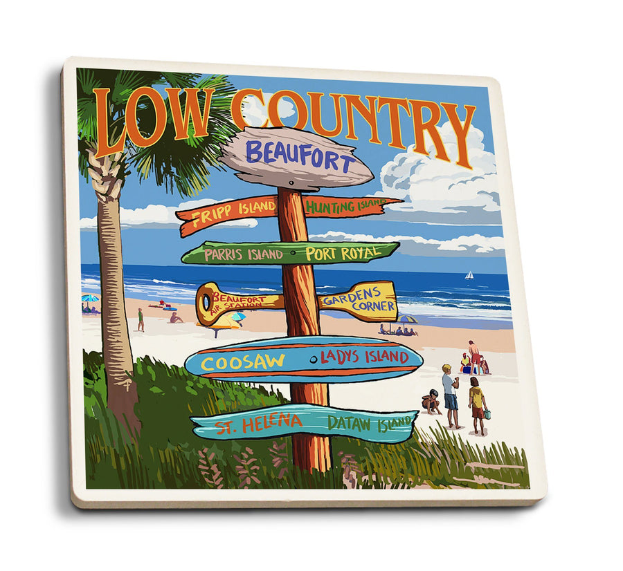 Coasters (Beaufort, South Carolina, Destinations Sign, Lantern Press Artwork) Lifestyle-Coaster Lantern Press 