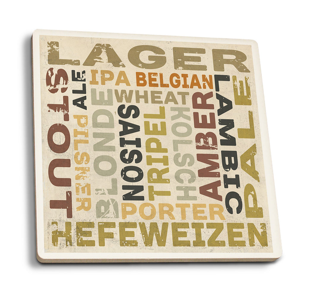 Coasters (Beer Typography, Types of Beer, Lantern Press Artwork) Lifestyle-Coaster Lantern Press 