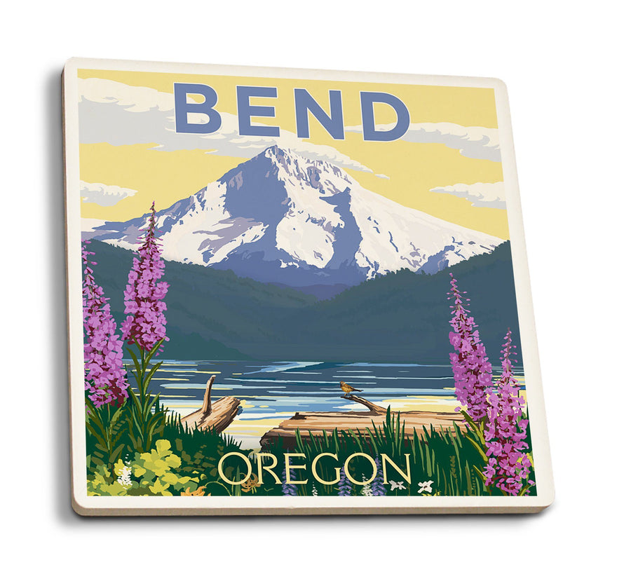 Coasters (Bend, Oregon, Mountain & Lake Scene, Lantern Press Artwork) Lifestyle-Coaster Lantern Press 