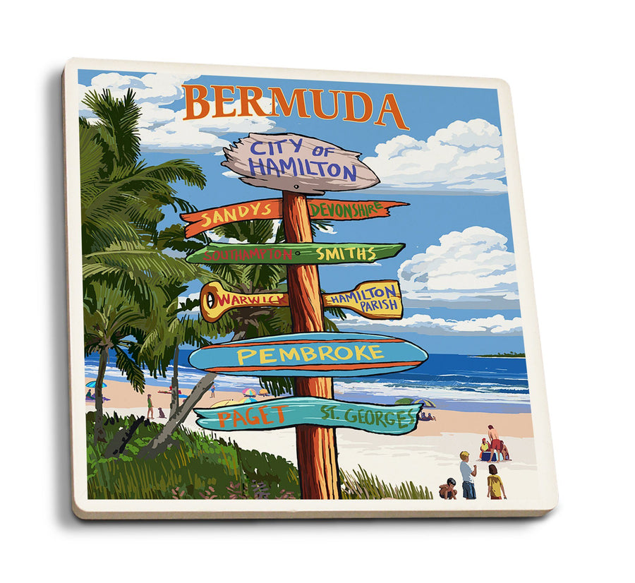Coasters (Bermuda, Destinations Sign, Lantern Press Artwork) Lifestyle-Coaster Lantern Press 