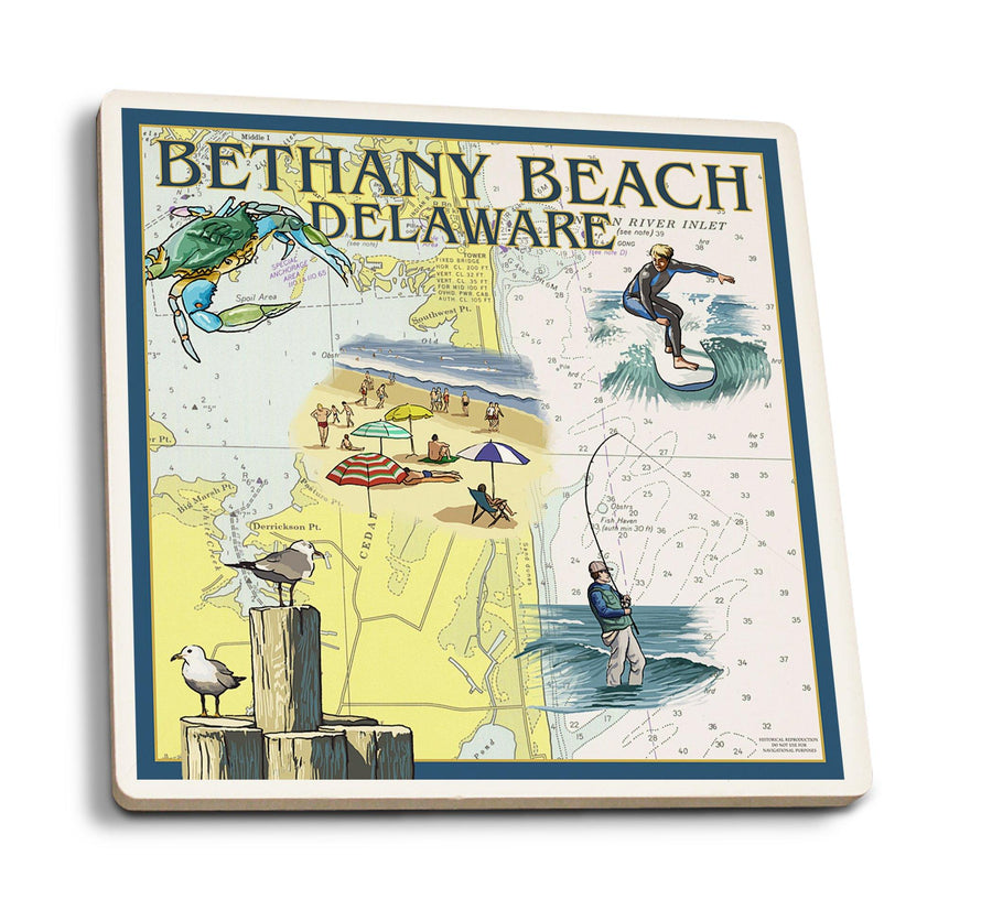 Coasters (Bethany Beach, Delaware, Nautical Chart, Lantern Press Artwork) Lifestyle-Coaster Lantern Press 