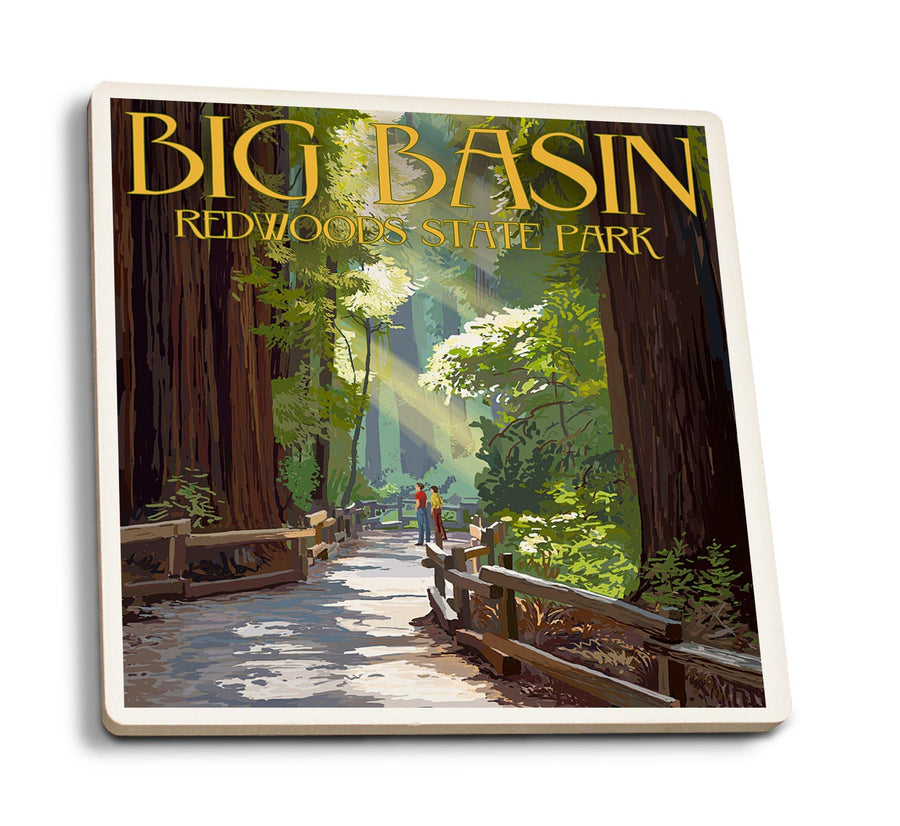 Coasters (Big Basin Redwoods Park, California, Pathway in Trees, Lantern Press Artwork) Lifestyle-Coaster Lantern Press 