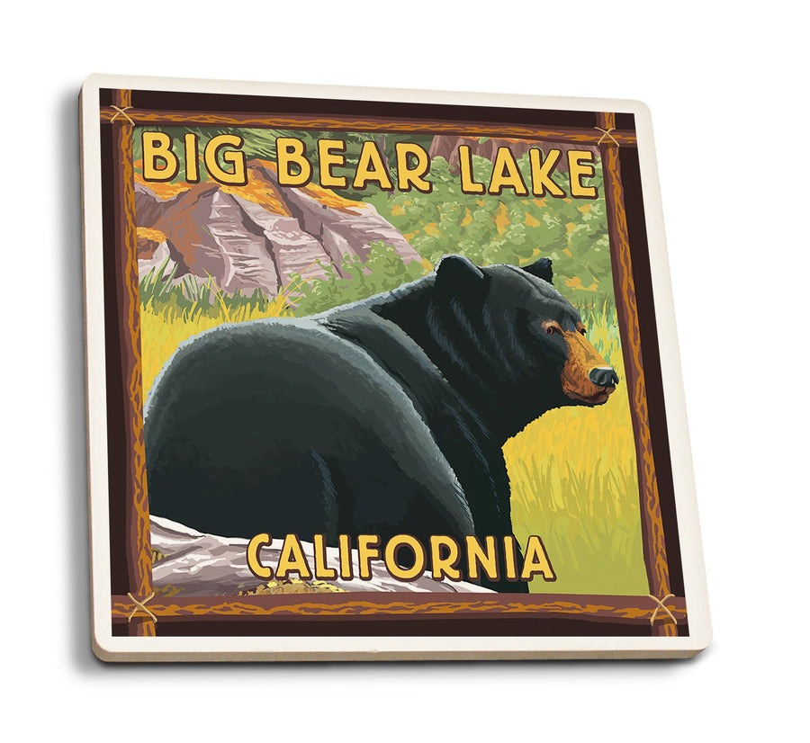 Coasters (Big Bear Lake, California, Black Bear in Forest, Lantern Press Artwork) Lifestyle-Coaster Lantern Press 