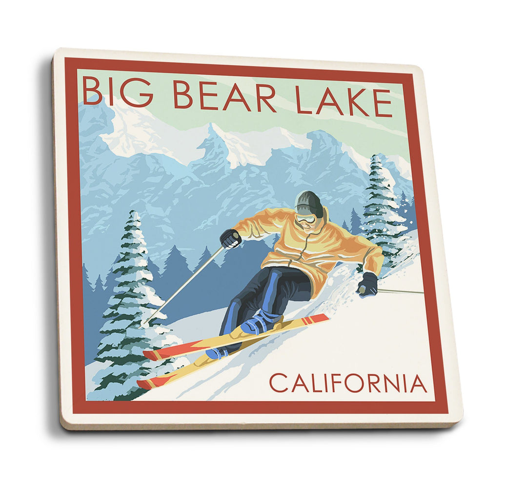 Coasters (Big Bear Lake, California, Downhill Skier, Lantern Press Artwork) Lifestyle-Coaster Lantern Press 
