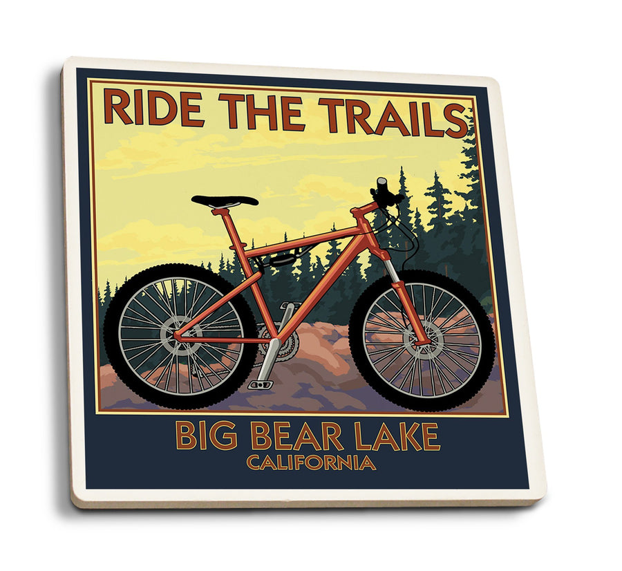 Coasters (Big Bear Lake, California, Mountain Bike Scene, Lantern Press Artwork) Lifestyle-Coaster Lantern Press 