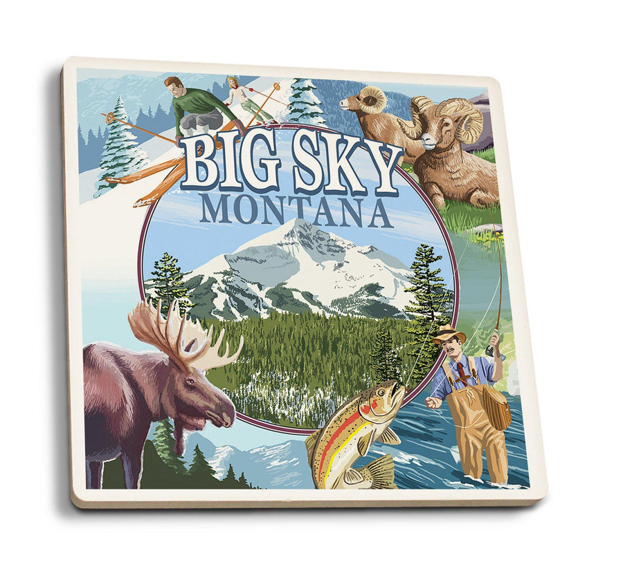 Coasters (Big Sky, Montana, Montage Scenes, Lantern Press Artwork) Lifestyle-Coaster Lantern Press 