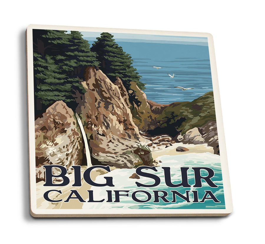 Coasters (Big Sur, California, McWay Falls, Lantern Press Artwork) Lifestyle-Coaster Lantern Press 