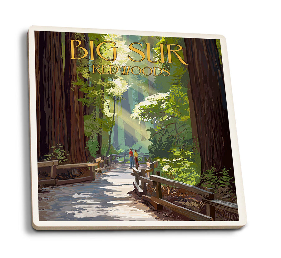 Coasters (Big Sur, California, Pathway & Hikers, Lantern Press Artwork) Lifestyle-Coaster Lantern Press 
