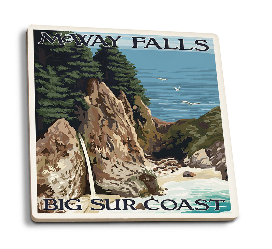 Coasters (Big Sur Coast, California, McWay Falls, Lantern Press Artwork) Lifestyle-Coaster Lantern Press 