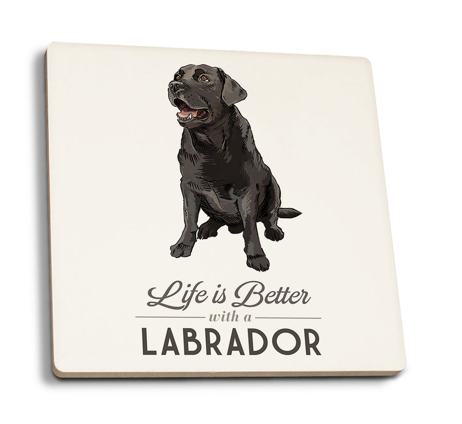 Coasters (Black Labrador Retriever, Life is Better, Lantern Press Artwork) Coasters Lantern Press 