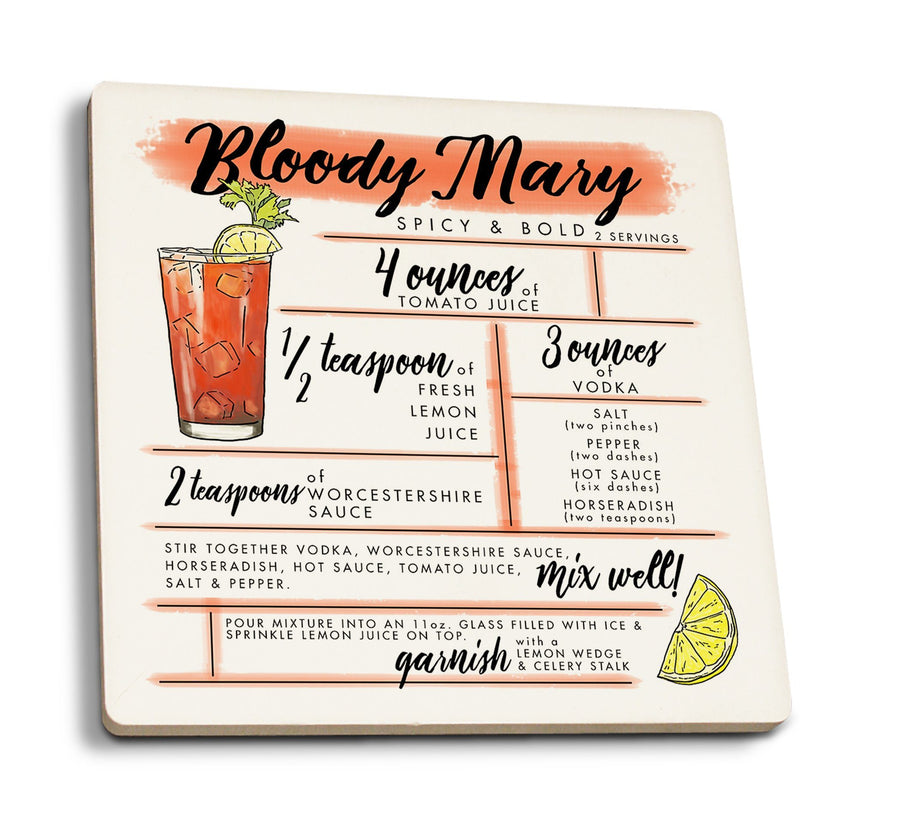Coasters (Bloody Mary, Cocktail Recipe, Lantern Press Artwork) Lifestyle-Coaster Lantern Press 