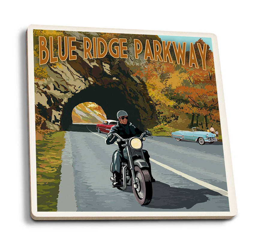 Coasters (Blue Ridge Parkway, Virginia, Motorcycle Scene, Lantern Press Artwork) Lifestyle-Coaster Lantern Press 