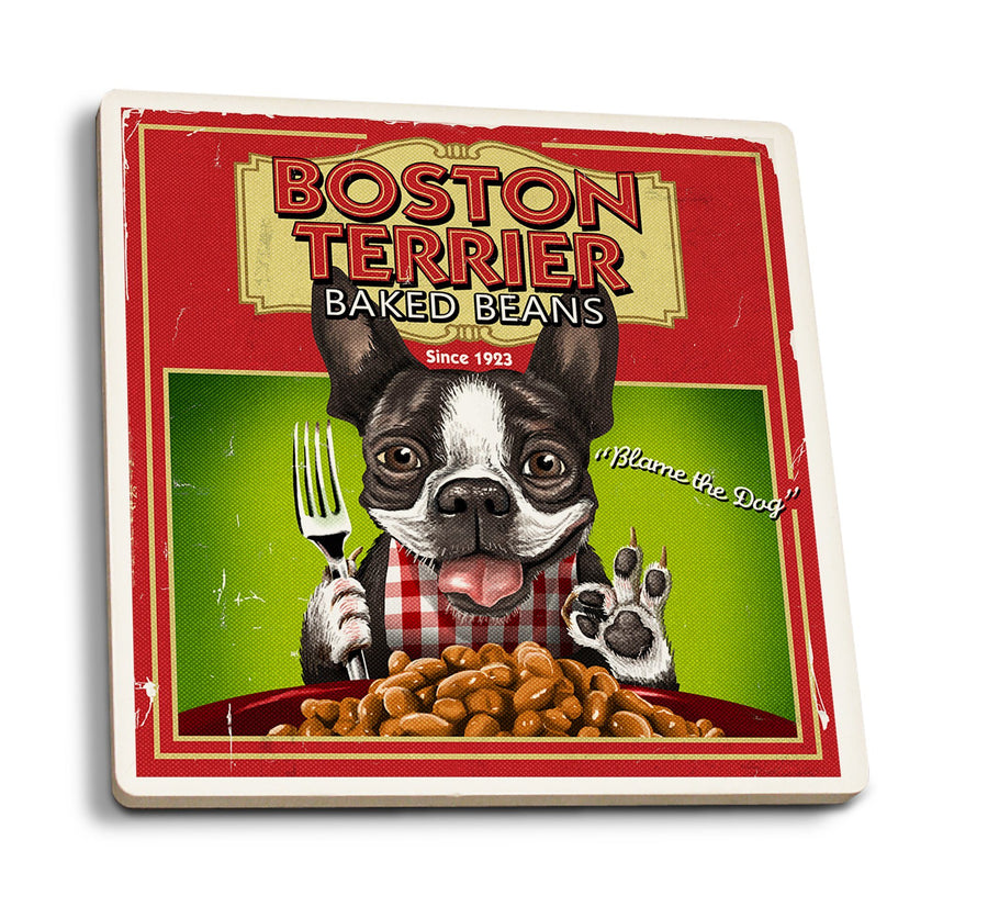 Coasters (Boston Terrier, Retro Baked Beans Ad, Lantern Press Artwork) Lifestyle-Coaster Lantern Press 