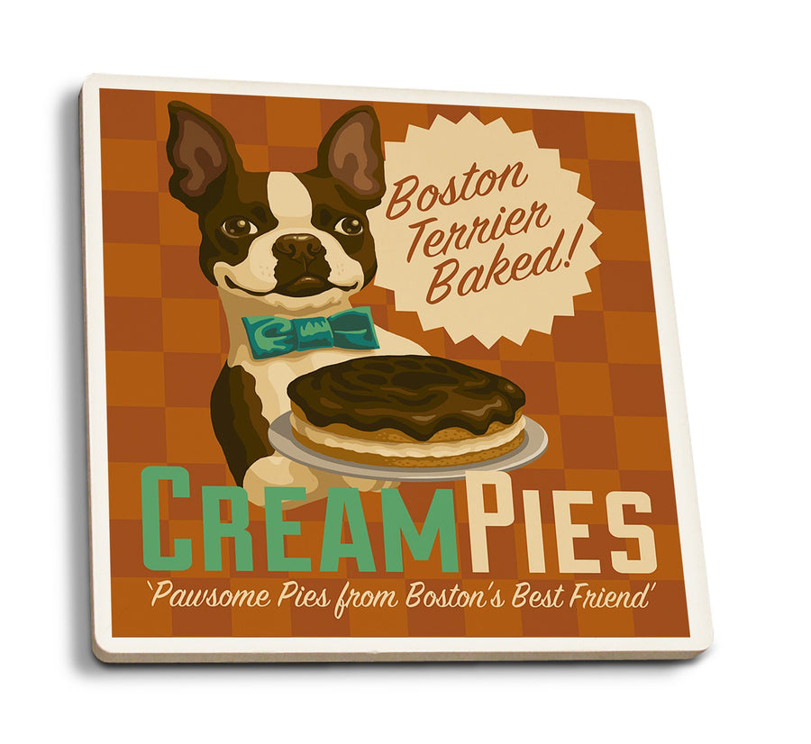 Coasters (Boston Terrier, Retro Cream Pie Ad, Lantern Press Artwork) Lifestyle-Coaster Lantern Press 
