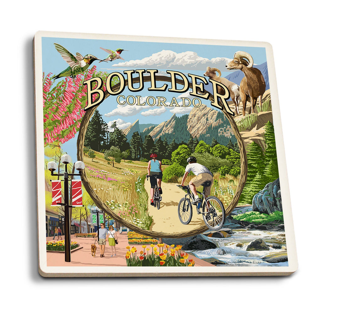 Coasters (Boulder, Colorado, Montage Views, Lantern Press Artwork) Lifestyle-Coaster Lantern Press 