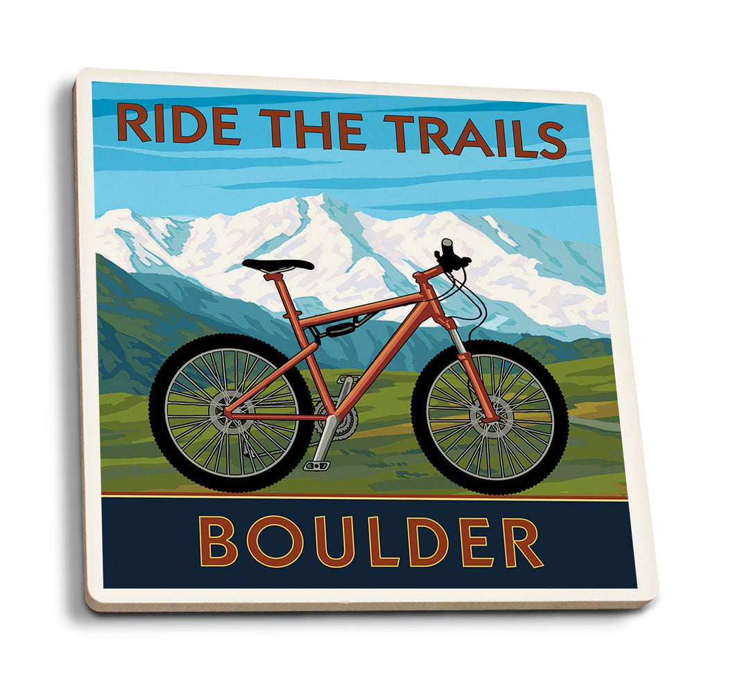 Coasters (Boulder, Colorado, Mountain Bike, Lantern Press Artwork) Lifestyle-Coaster Lantern Press 