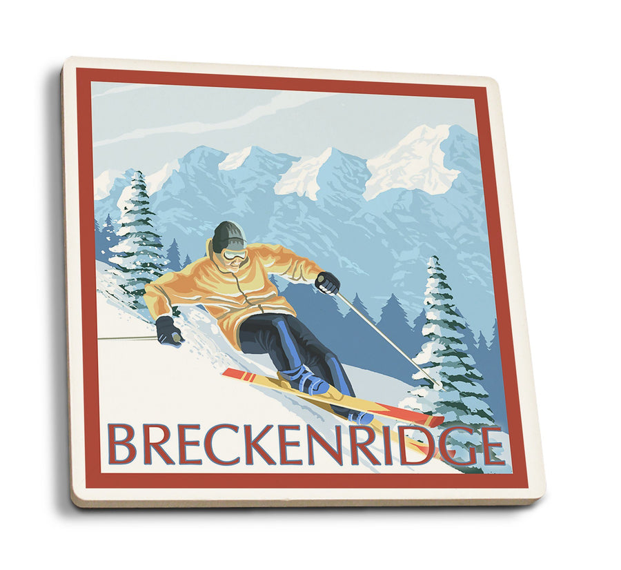 Coasters (Breckenridge, Colorado, Downhill Skier, Lantern Press Artwork) Lifestyle-Coaster Lantern Press 