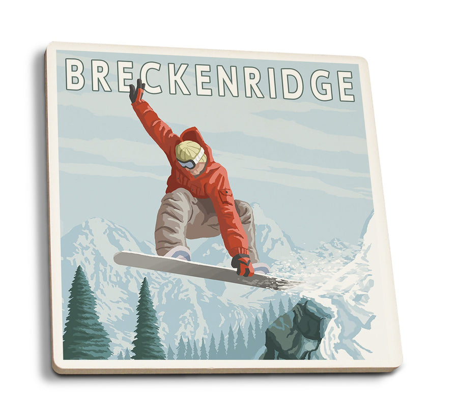 Coasters (Breckenridge, Colorado, Jumping Snowboarder, Lantern Press Artwork) Lifestyle-Coaster Lantern Press 