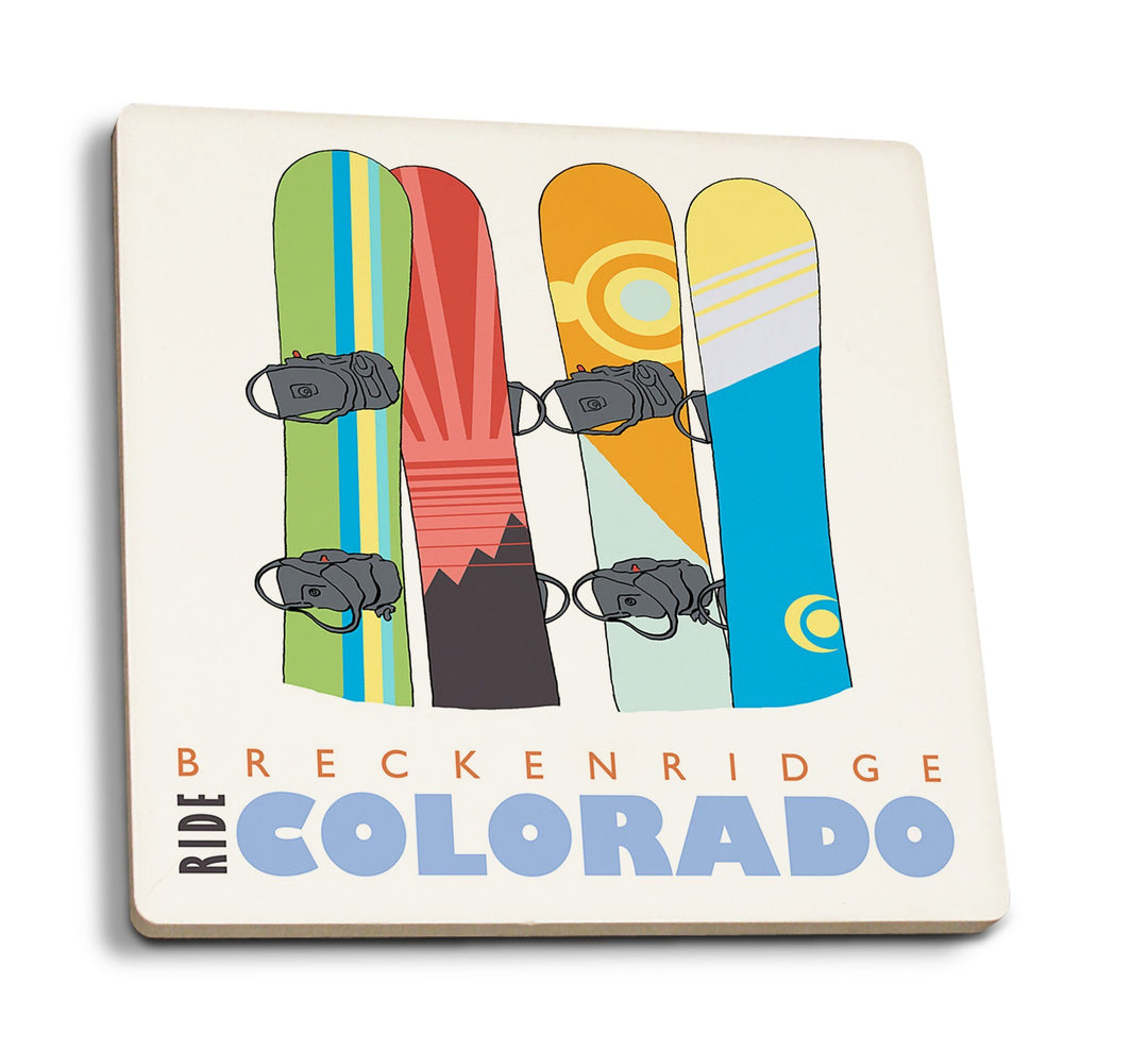 Coasters (Breckenridge, Colorado, Snowboards in Snow, Lantern Press Artwork) Lifestyle-Coaster Lantern Press 