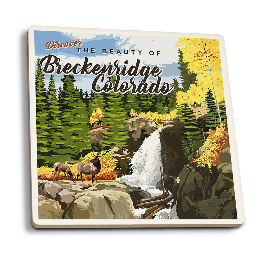 Coasters (Breckenridge, Colorado, Waterfall, Lantern Press Artwork) Lifestyle-Coaster Lantern Press 