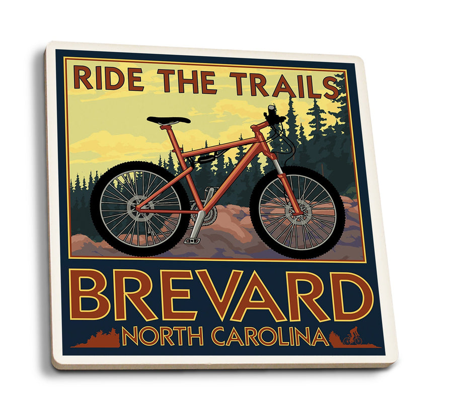 Coasters (Brevard, North Carolina, Ride the Trails Bicycle, Lantern Press Artwork) Lifestyle-Coaster Lantern Press 