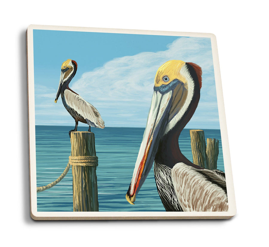 Coasters (Brown Pelican, Lantern Press Artwork) Lifestyle-Coaster Lantern Press 