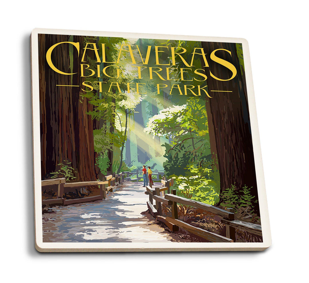 Coasters (Calaveras Big Trees State Park, California, Pathway in Trees, Lantern Press Artwork) Lifestyle-Coaster Lantern Press 