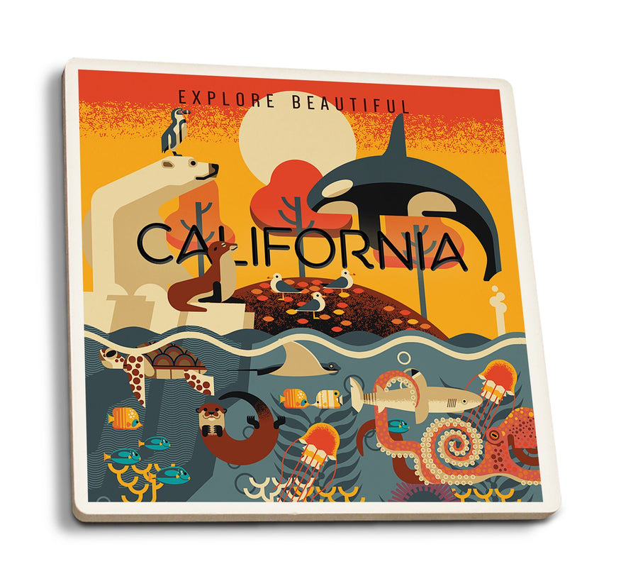 Coasters (California, Marine Animals, Geometric, Lantern Press Artwork) Lifestyle-Coaster Lantern Press 