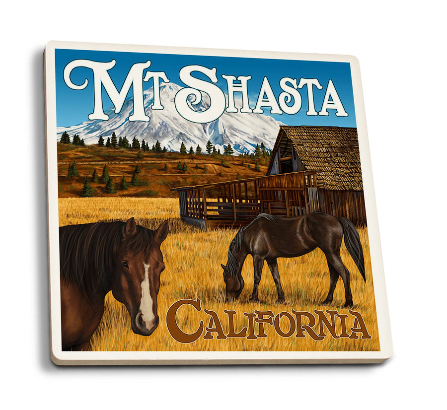 Coasters (California, Mount Shasta and Horses, Lantern Press Artwork) Lifestyle-Coaster Lantern Press 
