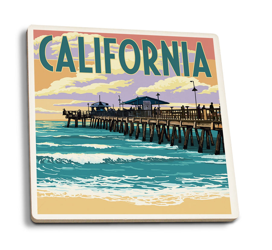 Coasters (California, Pier Scene, Lantern Press Artwork) Lifestyle-Coaster Lantern Press 