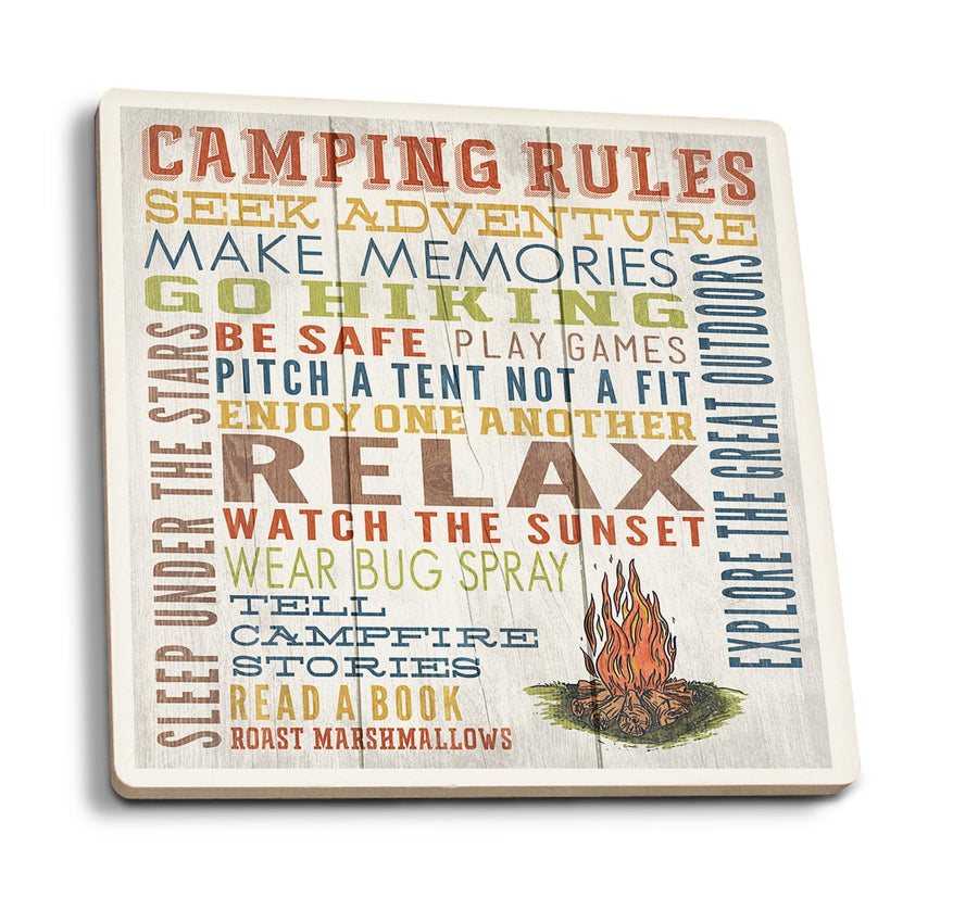 Coasters (Camping Rules, Rustic Typography, Lantern Press Artwork) Lifestyle-Coaster Lantern Press 