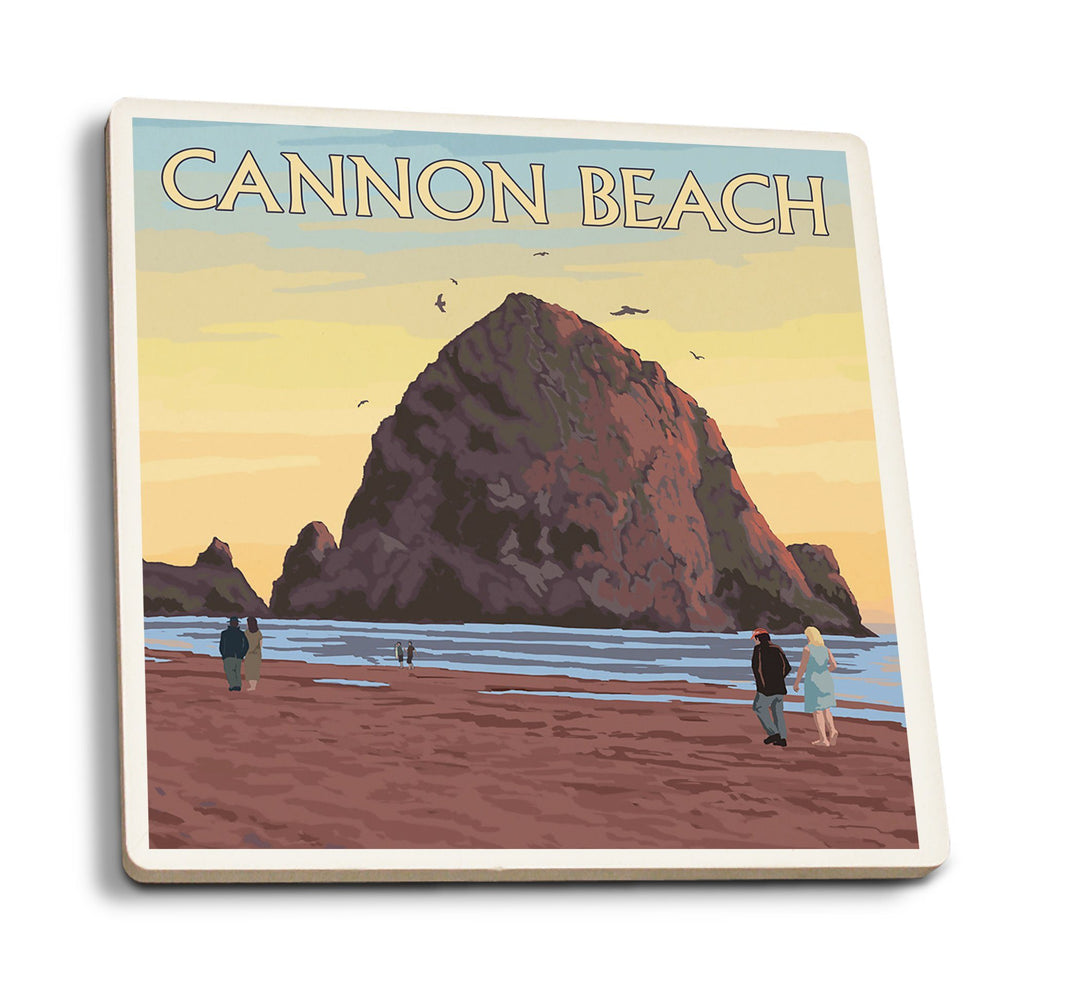 Coasters (Cannon Beach, Oregon, Haystack Rock, Lantern Press Artwork) Lifestyle-Coaster Lantern Press 