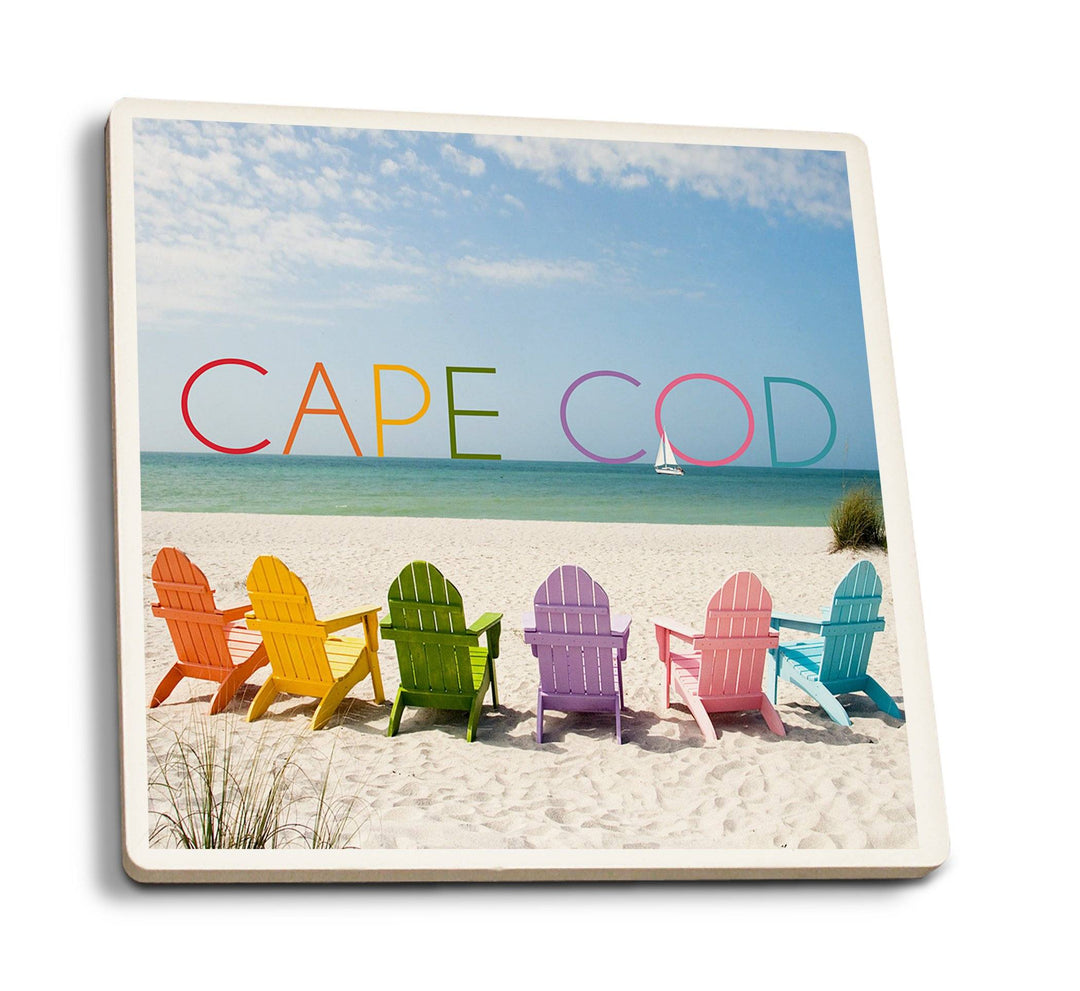 Coasters (Cape Cod, Massachusetts, Colorful Beach Chairs, Lantern Press Photography) Lifestyle-Coaster Lantern Press 
