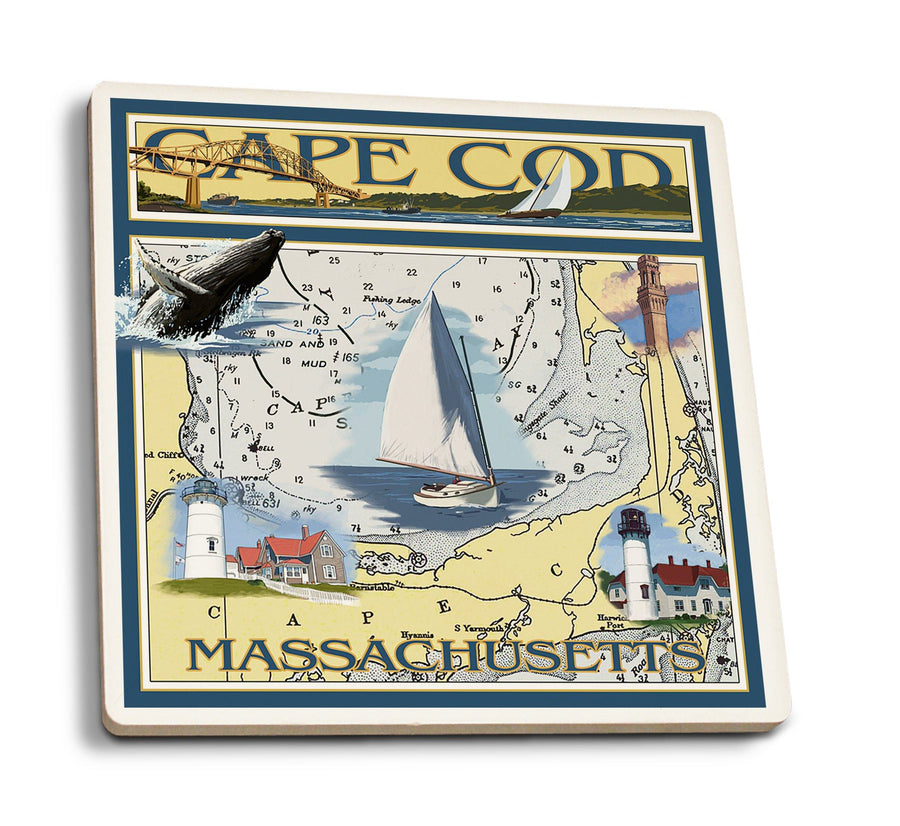 Coasters (Cape Cod, Massachusetts, Nautical Chart, Lantern Press Artwork) Coasters Lantern Press 