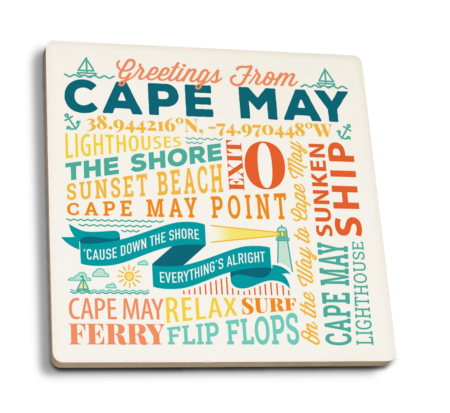 Coasters (Cape May, New Jersey, Sunset Beach, New Typography, Lantern Press Artwork) Lifestyle-Coaster Lantern Press 