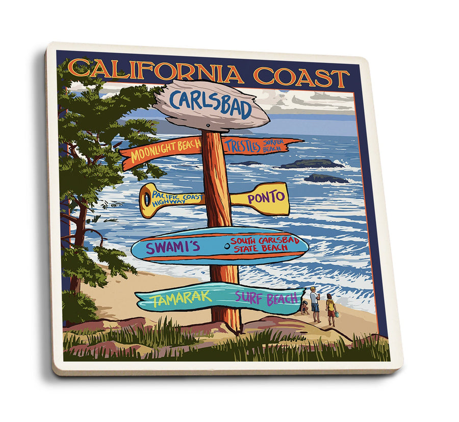 Coasters (Carlsbad, California, Destinations Sign, Lantern Press Artwork) Lifestyle-Coaster Lantern Press 