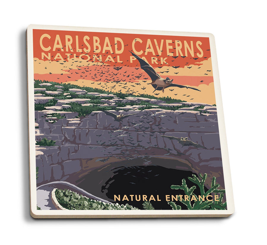 Coasters (Carlsbad Caverns National Park, New Mexico, Natural Entrance, Painterly Series, Lantern Press Artwork) Lifestyle-Coaster Lantern Press 
