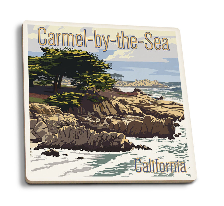 Coasters (Carmel-by-the-Sea, California, View of Cypress Trees, Lantern Press Artwork) Lifestyle-Coaster Lantern Press 