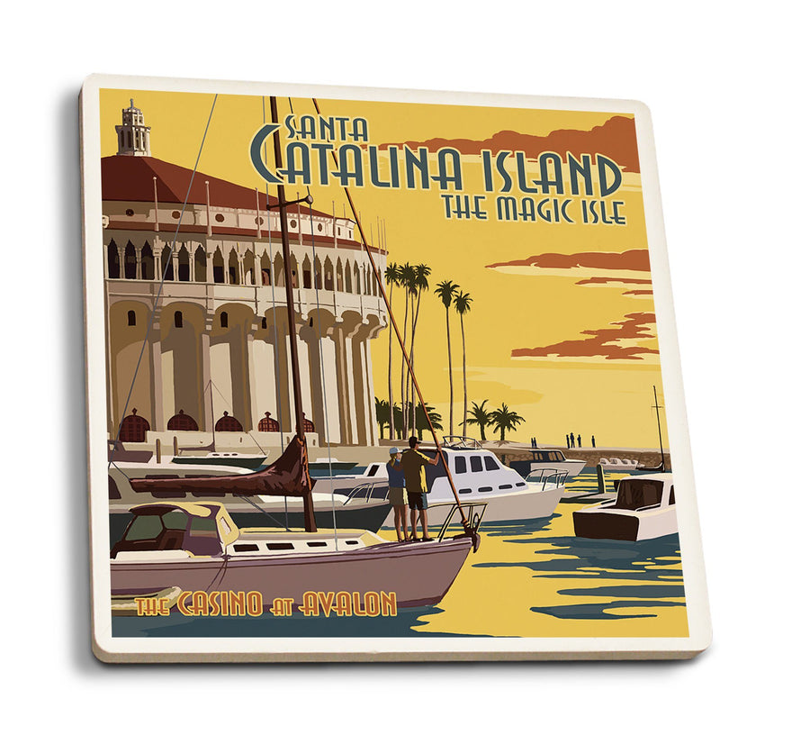 Coasters (Catalina Island, California, Casino & Marina, Lantern Press Artwork) Lifestyle-Coaster Lantern Press 