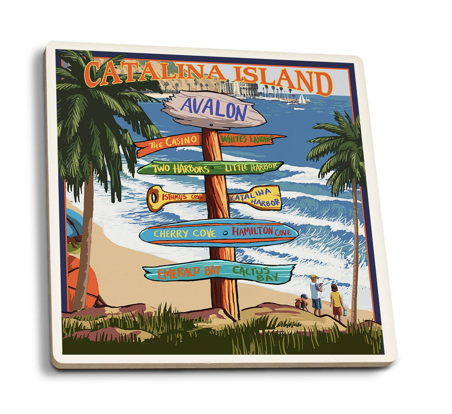 Coasters (Catalina Island, California, Destination Sign, Lantern Press Artwork) Lifestyle-Coaster Lantern Press 