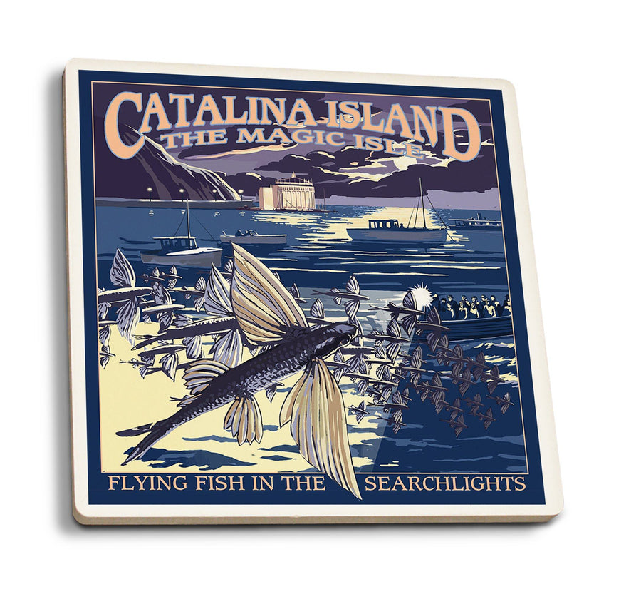 Coasters (Catalina Island, California, Flying Fish, Lantern Press Artwork) Lifestyle-Coaster Lantern Press 