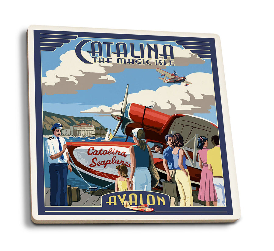 Coasters (Catalina Island, California, Seaplane, Lantern Press Artwork) Lifestyle-Coaster Lantern Press 